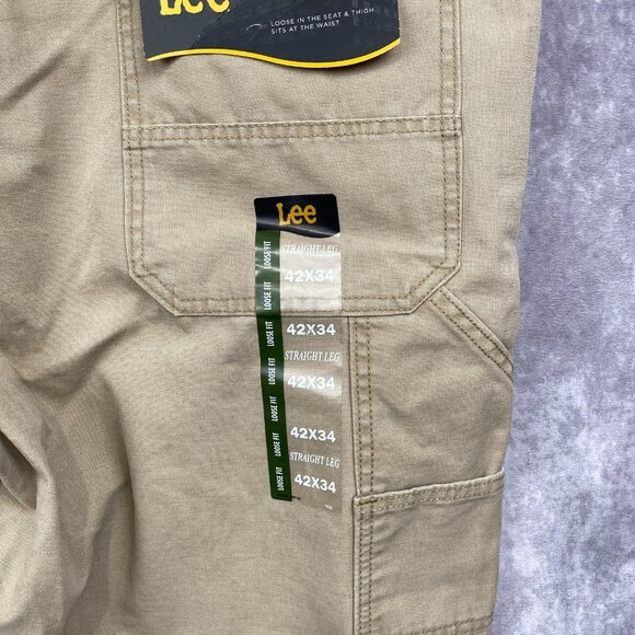 LEE Carpenter Loose Fit Straight Denim Jean Pants Mens 42x34 Tan Workwear NWT - Picture 5 of 10